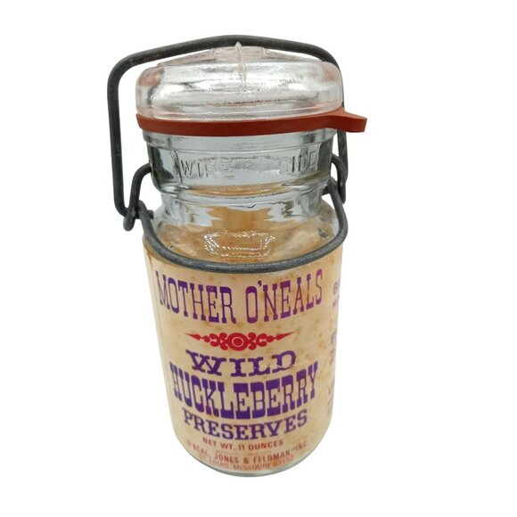 Glass Jar Mother ONeals Wild Huckleberry Preserves Wire Clamp Lid Vintage 11 Oz - Picture 4 of 14